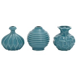 Deco 79 Ceramic Decorative Vase Centerpiece Vases with Varying Patterns, set of 3 Flower Vases for Home Decoration 6" x 6" x 6", Blue