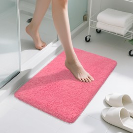 MondayRug Soft Shaggy Bathroom Rugs, Thick Microfiber Water Absorbent Bath Mat for Tub Non Slip, Machine Washable Quick Drying Bath Rugs for Bathroom Floor, Bathtub and Shower, 30"x20", Pink