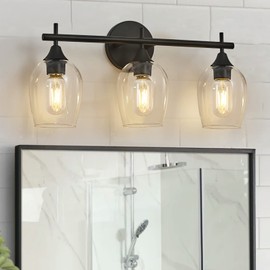 XGFOURSEVEN 3-Light Black Bathroom Lighting Fixture, Vintage Vanity Light with Clear Glass Shade,Modern Wall Lamp for Bedroom Hallway Living Room (Black, 3-Light)