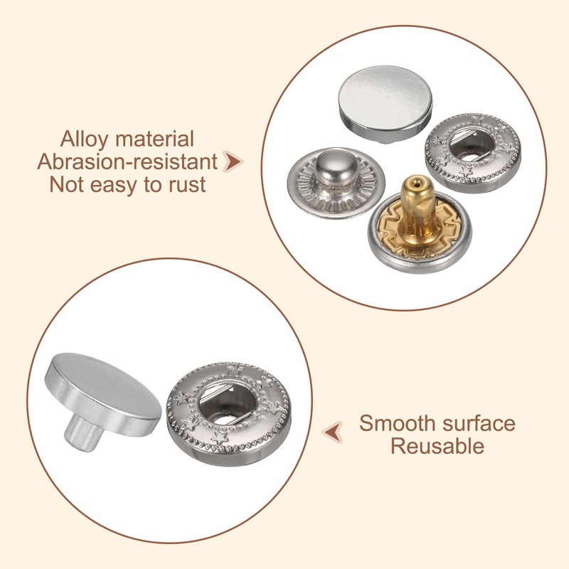 sourcing map 24 Set Leather Snap Fasteners Kit 17mm Metal