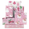 Pink Christmas Wrapping Paper 6 Sheets, Santa Claus Snowmen Gingerbread