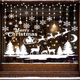 209 PCS Christmas Window Stickers Static PVC Stickers Christmas Tree Reindeer Snowflake Double Sided Xmas Window Decorations Stickers