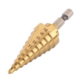 Shallho 1/4 Inch Hexagon Shank 4-22 mm Titanium Coated Spiral Grooved Step Drill Bit HSS Step Drill Bit for Plastic Wood Metal Multi-Hole Taper Drill