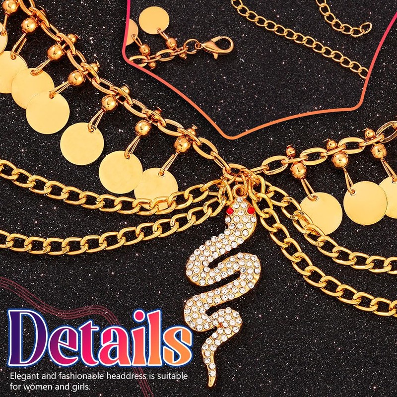 JEAIRTS Snake Egyptian Head Chain Gold Cleopatra Headpiece for Women