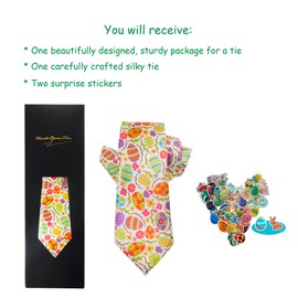 Cyborpon Men's Easter Tie Silky Necktie Easter Eggs Rabbits Floral in Pastels for Parades Sundays - Gift Wrapped 2 Free Stickers (EasterEggs)