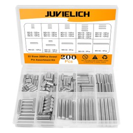Juvielich 200Pcs Dowel Pin 304 Stainless Steel 22 Sizes M2 M3 M4 M5 Cylindrical Shelf Support Pin Fasten Elements Assortment Kit
