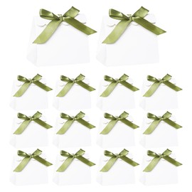 20Pcs Small White Gift Bags with Ribbons, White Party Bags Mini Gift Bags for Birthday Wedding Baby Shower(Green)