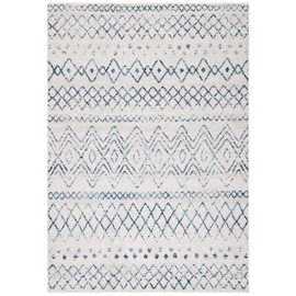 SAFAVIEH Madison Collection Area Rug - 8' x 10', Ivory & Navy, Moroccan Boho Distressed Design, Non-Shedding & Easy Care, Ideal for High Traffic Areas in Living Room, Bedroom (MAD798E)