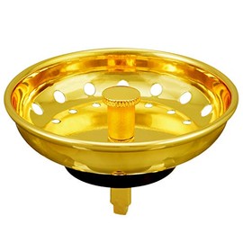 KONE Sink Drain Strainer Gold Sink Stopper and Strainer Stainless Steel Kitchen Sink Strainer Basket Replacement for 3-1/2 Inch Kitchen Sink, With Metal Center Knob and Rubber Drain Stopper