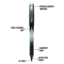 Inc. R2 Precision Rollerball Pens - 0.5 mm Ultra Fine-Point Pen Set With Comfort Grip for School, Office, Writing, and Journaling, 12 Pack, Black Ink