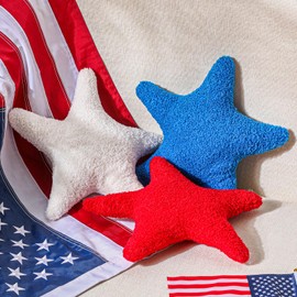 Shappy 3 Pcs Star Independence Day Pillows Throw Pillows Stuffed Star Shaped Pillow Cute Soft Throw Pillow Decorative Pillows for Independence Day Party Outdoor Home Cushion Decorations