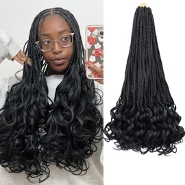 EFFGOCO 8 Packs French Curl Crochet Braids 22 Inch Natural Black Pre Looped French Curly Braiding Hair for Women Goddess Braids Hair with Curly Wavy Ends Synthetic Hair Extensions (22 Inch,1B#)