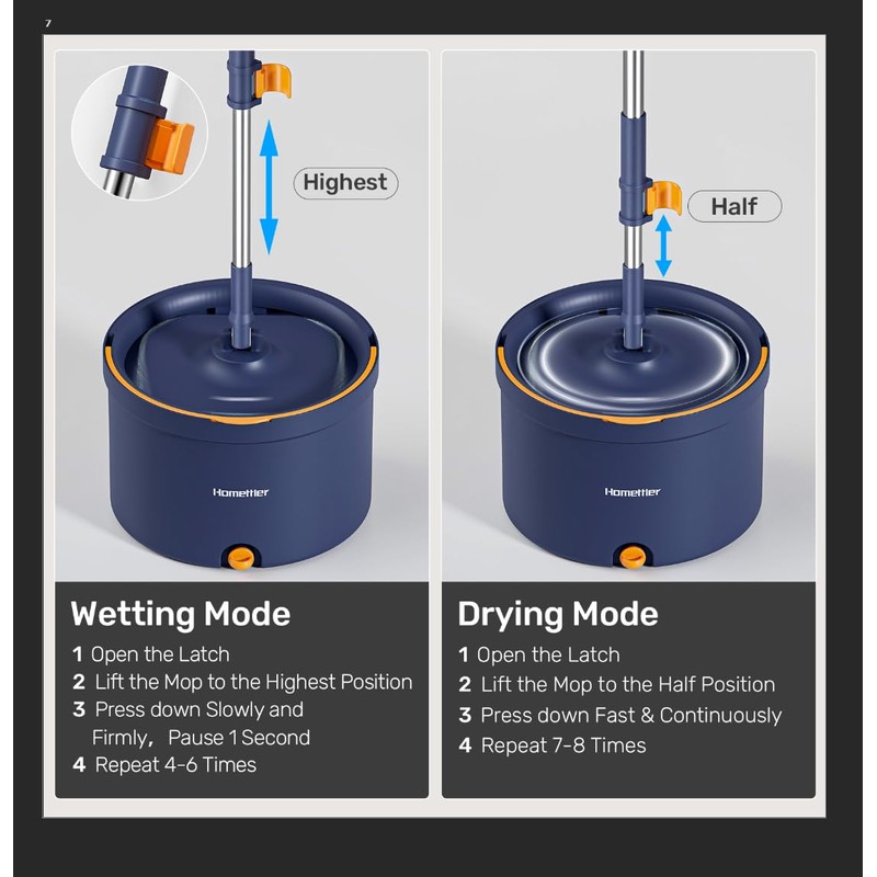 HoMettler Spin Mop and Bucket Set, Mop Bucket with Separate