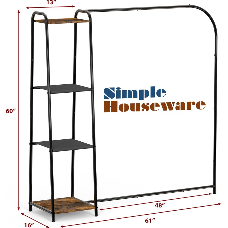 Simple Houseware Clothes Rack With Shelves, Black
