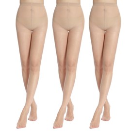 G&Y 3 Pairs Sheer Nude Tights for Women, 20 Denier Control Top Pantyhose Ultra Sheer Nylons with Reinforced Toes