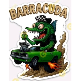 Muscle Car Cuda Sticker - Ratfink Style American Made Rat Fink Barracuda