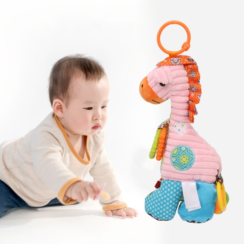 Infant Stroller Rattle Bell with Teether Mirror Cute Giraffe Plush