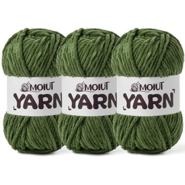 3 Pack Fluffy Chenille Yarn for Crocheting, Chunky Velvet Yarns for Crochet Amigurumi, Baby Yarn for Crocheting Soft Blanket, 262.4yds /10.5 oz Bulky Yarns for Crafts/Hats/Shoes/Socks (3 Army Green)