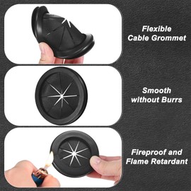 M METERXITY 6-Pack Rubber Grommets for Wiring 80mm Desk Grommet Double-Sided Flexible Cable Cord Grommet Desk Hole Cover for Cables/Wires Through Protection [Black, Petal-Shaped]