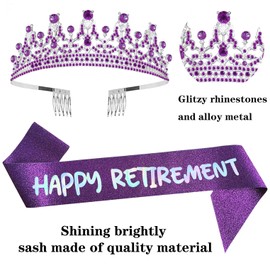 Happy Retirement Tiara and Sash Retirement Party Decorations Tiara Women Party Favors Supplies Purple