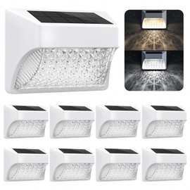 NACINIC Solar Fence Deck Lights Outdoor 8 Pack Waterproof Dusk to Dawn Warm White/Cool White, Solar Powered LED Lights Decor for Outside Stair Step Yard Patio (White)