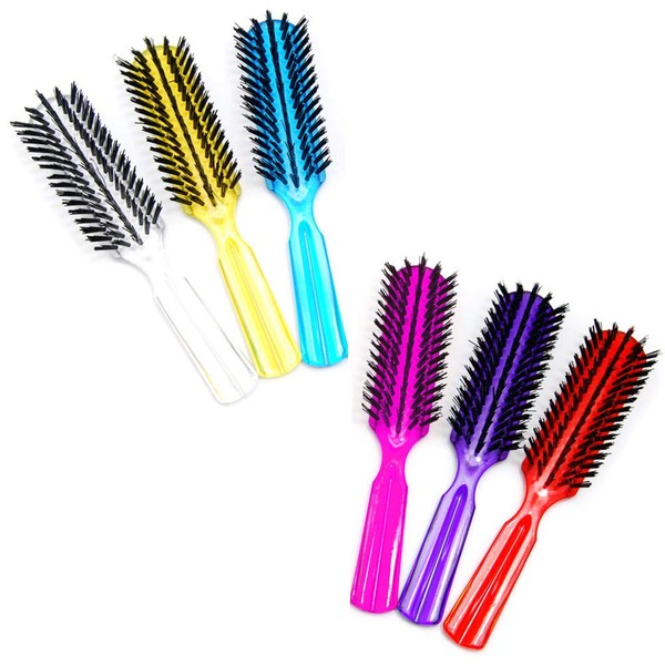 Luxxii - Juego de 6 peinetas de plástico transparente con mango de color de nailon, diseño de cerdas para todo tipo de cabello