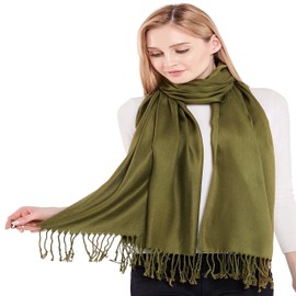 CJ Apparel Olive Green Solid Color Tassels Design Nepalese Shawl Seconds Scarf Wrap Stole Throw Head Wrap Pashmina Hand Made in Nepal NEW