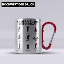 Trendation - Photographer Stainless Steel Cup Carabiner Accessories Photography Gift Photography Carabiner Stainless Steel Cup Carabiner Stainless Steel Gift Ideas Funny Saying Camera Sutra (Red)