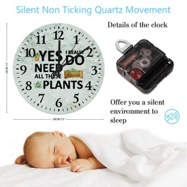 15" Silent Non-Ticking Wall Clocks Yes I Really Do Need All These Plants Home Decoration for Living Room Succulent Teachers Gift Classroom Retro Round Wooden Wall Clock Country for Cabin Restaurant