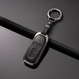 PIMOHI NBOX Key Case, Metal, Genuine Leather, Fits Honda Key Cover, JF1, JF2, JF3, JF4, Key Cover, Smart Key Case, Double-Sided Slide, Keychain, Leather, Fashionable, Black
