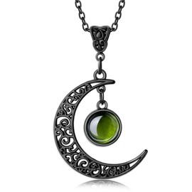 XIANNVXI Green Gothic Moon Crystal Pendant Necklace Punk Style Crescent Dark Gothic Costume Black Jewelry