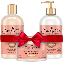 SheaMoisture Coconut & Hibiscus Curl & Shine Shampoo & Conditioner + Curl Enhancing Smoothie for Bouncy Curls, Frizz Control, Gifts for Women