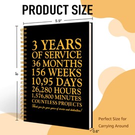 Mhfpl 3 Years of Service Black Golden Thank You Spiral Notebook, 3rd Anniversary Work Commemoration,Employee Service Recognition Gifts Suitable for Coworkers,Thank You 3 Years Work Gifts