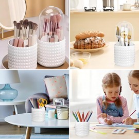 Makeup Brushes Holders,Makeup Brush Organizer Storage Box,360° Rotating Pen Holder with Lid,Dustproof and Waterproof Cosmetics Organizer for Cosmetic Jewellery,Make up Box for Dresser and Bathroom