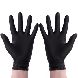 CHEF ROYALE Pack of 200 Disposable Black Nitrile Gloves - Latex Free Gloves Surgicals Powder Free Medical Nitrile Gloves Multi Use Extra Strong Food Prep Gloves - Bulk Quantity (200, L)