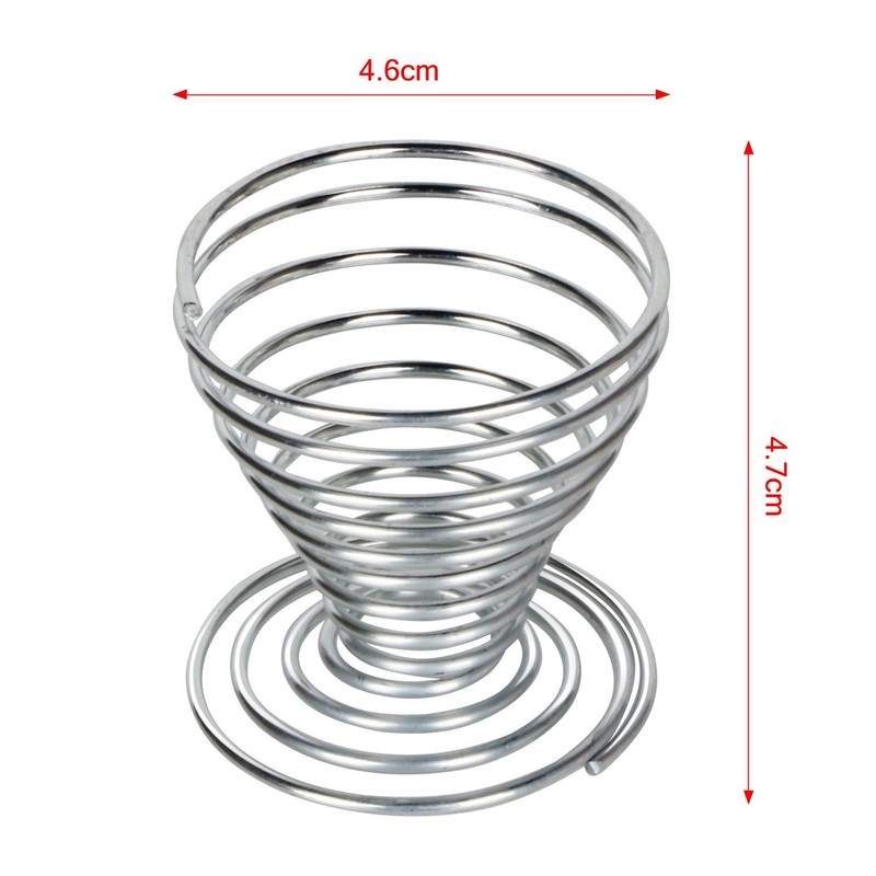 TRIXES 6 x Egg Cups Brushed Steel Wire Spiral Spring