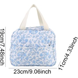 Taicols Ladies' Cute Lunch Bag Quilted Flower Lunch Beautiful Lunch Handbag Reusable Insulated Refrigerator Bag (Blue Florals)