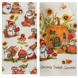 Donna's Home Emporium Gnome Sweet Gnome Fall Thanksgiving Pumpkin Harvest Kitchen Dish Towels Set of 2
