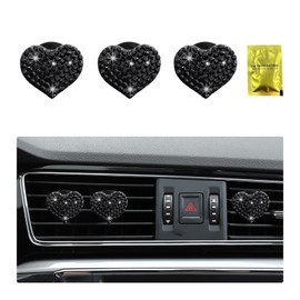 3 PCS Bling Car Air Vent Clips, Crystal Heart Shaped Auto Air Conditioning Outlet Clip, Rhinestone Air Freshener for Women Girls, Sparkly Vehicle Interior Decor Accessories(Black)