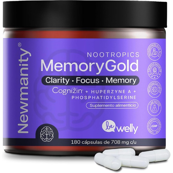 NEWMANITY Memory Gold Nootrópico para Memoria, Enfoque y Claridad Mental