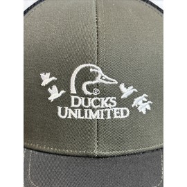 K-Products DUCKS UNLIMITED Olive Green Black Hat  Mesh Back Adjustable Hunting NEW