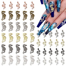 XEAOHESY 50pcs Alloy Chinese Dragon Nail Charms Snake Nail Charms Loong Charms for Nails Chinese Zodiac Loong Snake Nail Art Charms for Acrylic Nails Gold Silver Charms for Nails