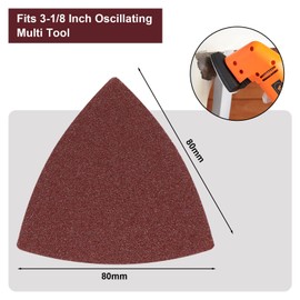 SWZHAI 120 Pcs Triangle Sanding Pads, 80 Grits Detail Sander Sandpaper Hook and Loop Sanding Sheet,3-1/8"(80mm) Triangular Sandpaper for 3-1/8" Oscillating Multi Tool, No Holes
