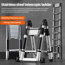 Telescoping Ladder, Stainless Steel Folding Extension Ladder with Locking Mechanism, Multi-Purpose Collapsible Ladder for Home or RV Outdoor Work, Heavy Duty 330lbs Max Capacity (B)