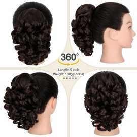 Cephermer Ponytail Extension, 9" Claw Clip in Short Curly Wavy Pony Tails Hair Extensions Jaw Clip on Ponytail Hairpiece for Women Dark Brown