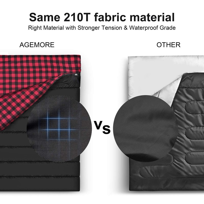 AGEMORE Cotton Flannel Double Sleeping Bag for Camping, Backpacking Or