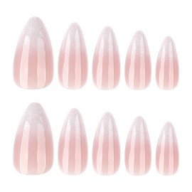 MERVF Almond Press on Nails Medium Fake Nail White Ombre French Tip Glue ons Nails Glitter Design Stiletto Acrylic Supplies DIY Manicure Glossy 24pcs
