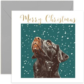 Black Labrador Dog Christmas Card for Men and Women - Xmas Gifs for Pet Owner from Dog - Beautiful Festive Artwork - Keepsake Present for Husband Wife Mum Dad - Blank Inside with Envelope