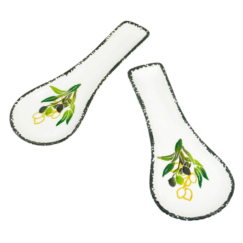 Lashuma Ceramic Kitchen Shelf for Spoons, Olive, Set of 2