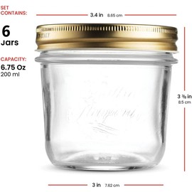 Bormioli Rocco Quattro Stagioni Set of 6 Clear Airtight Mason Jars, 8.5 Oz. Made from Food Safe Durable Glass, Made in Italy.